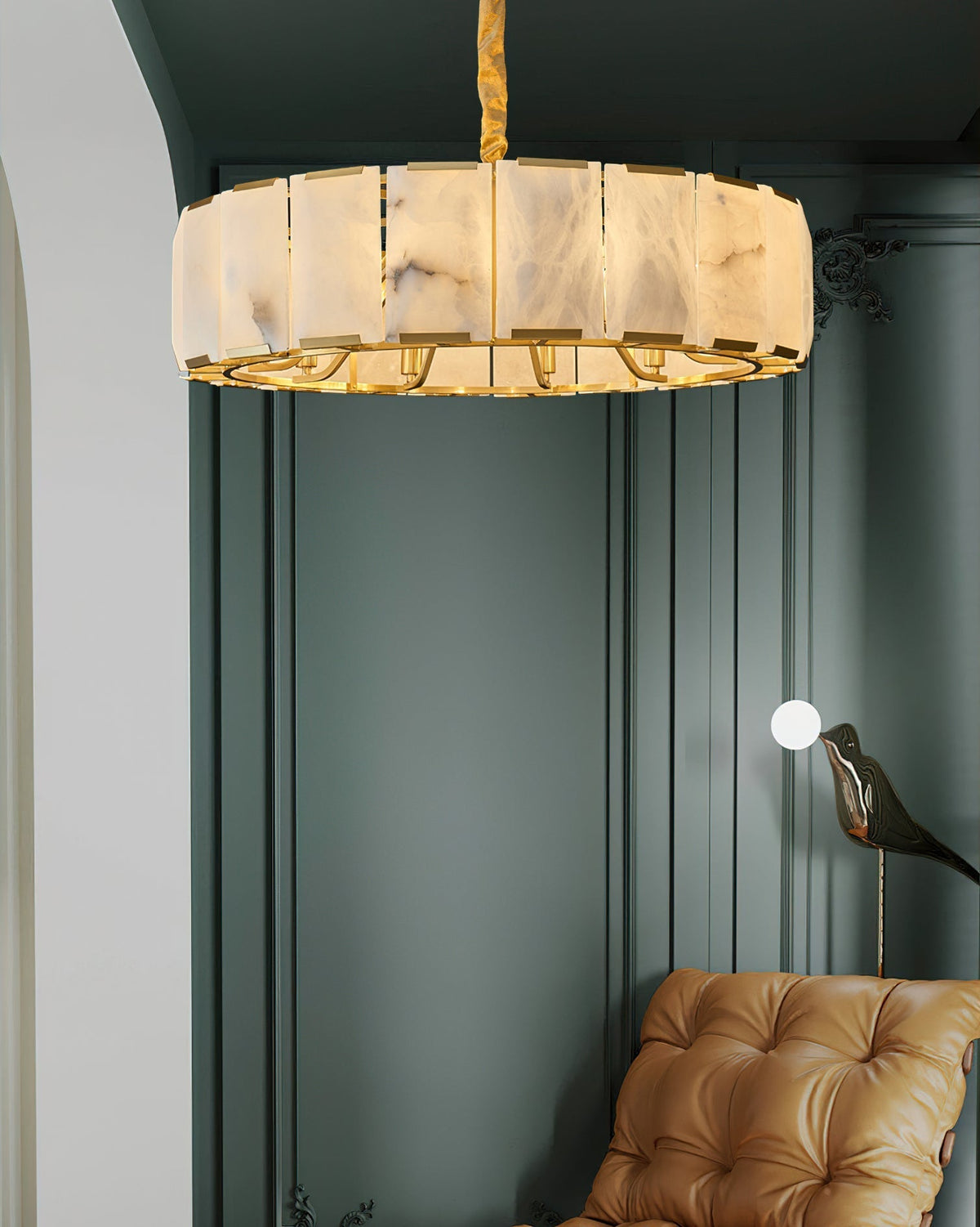 The 8-head version of the Nashima Alabaster Chandelier.
