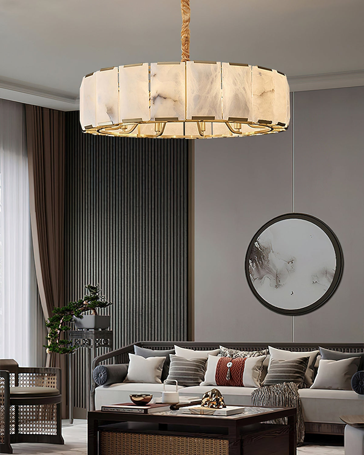 The 10-head version of the Nashima Alabaster Chandelier.