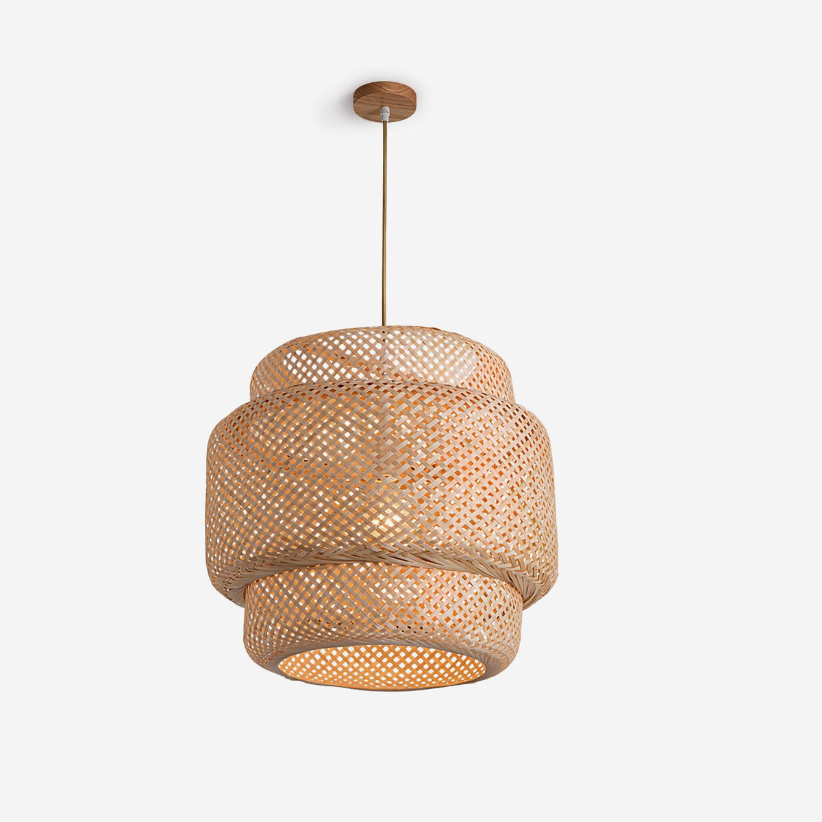 Pendant Lamp Double Layer Woven Bamboo Shade Organic Natural-Neutral Decor