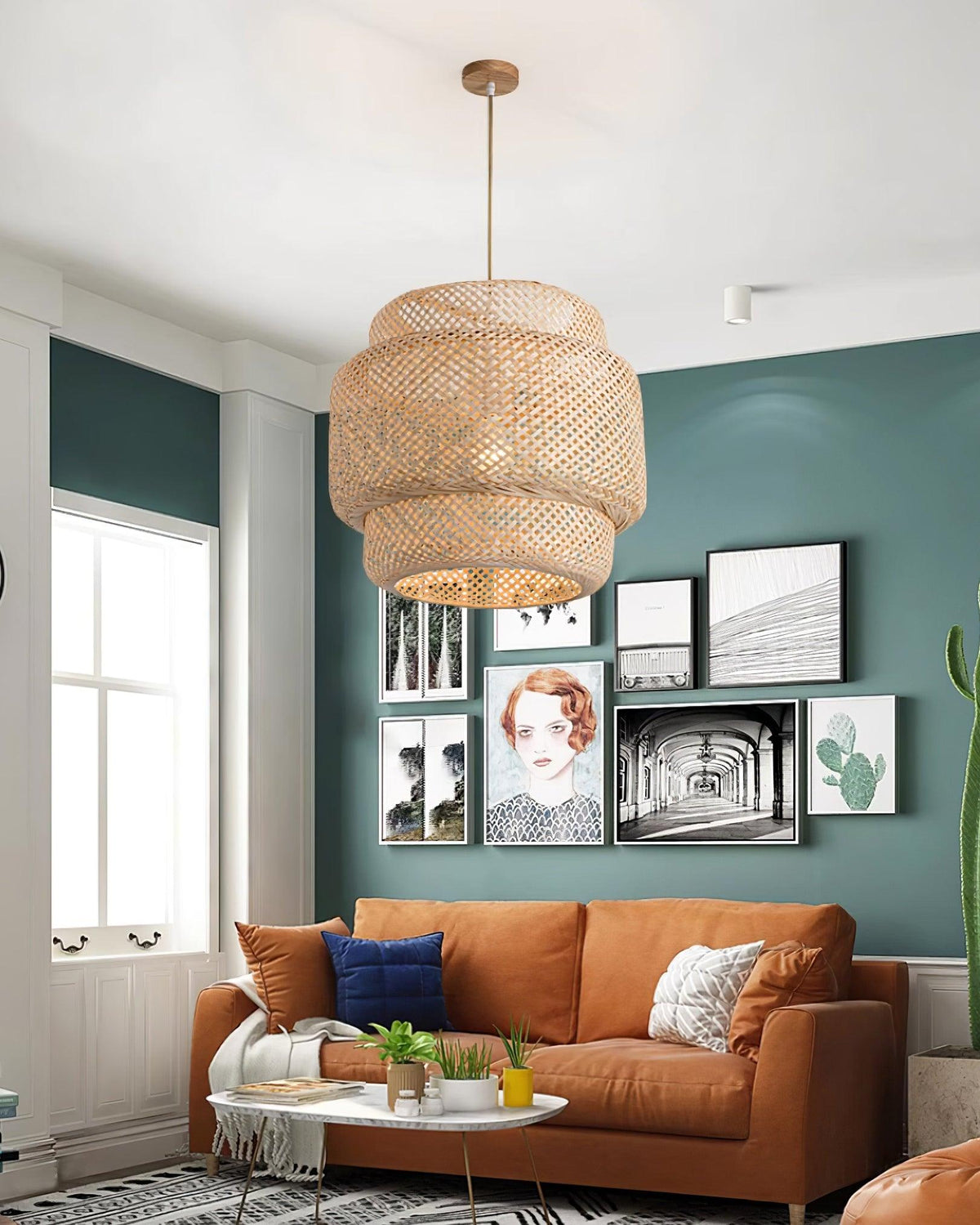 Pendant Lamp Double Layer Woven Bamboo Shade Organic Natural-Neutral Decor