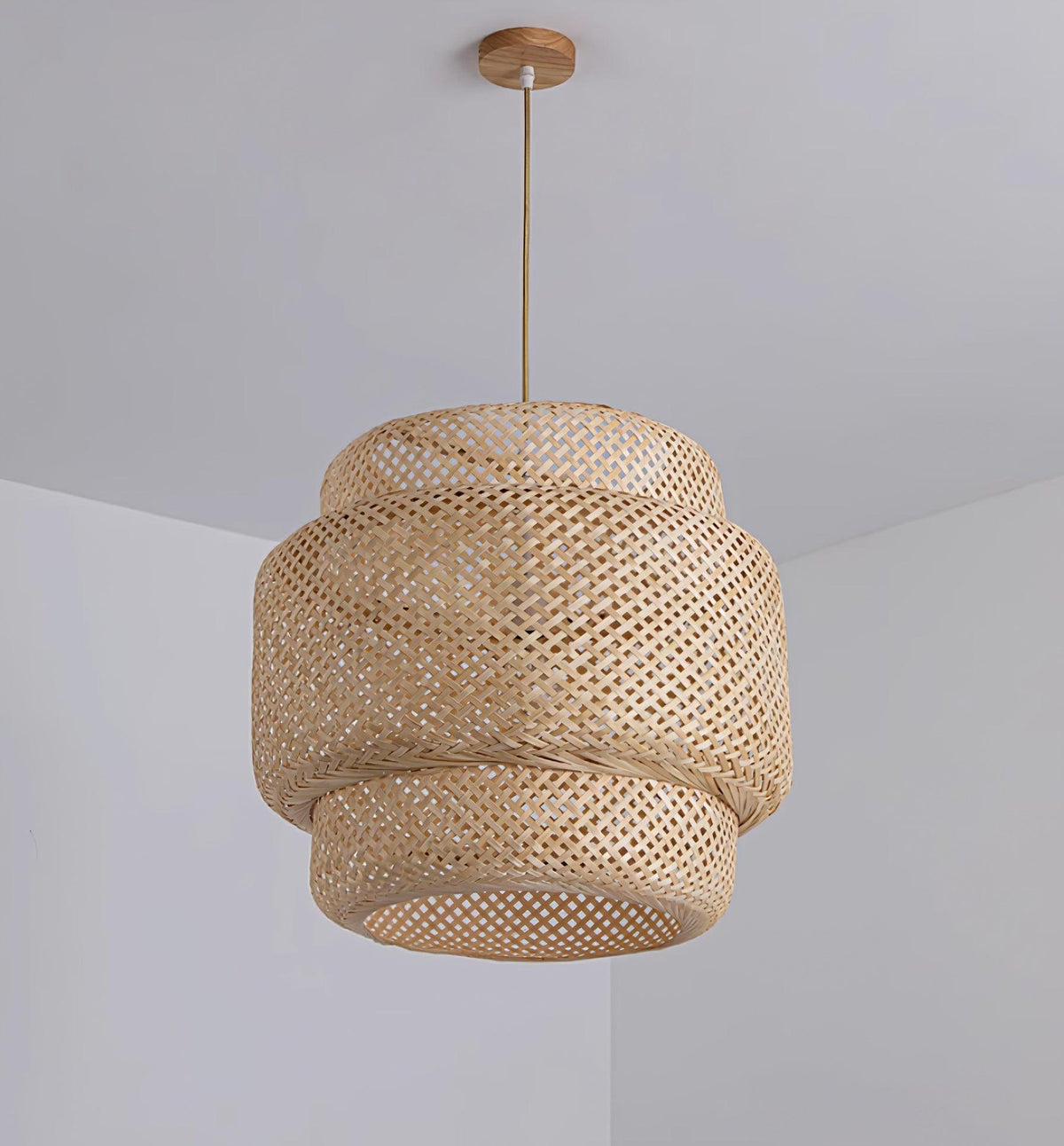 Pendant Lamp Double Layer Woven Bamboo Shade Organic Natural-Neutral Decor