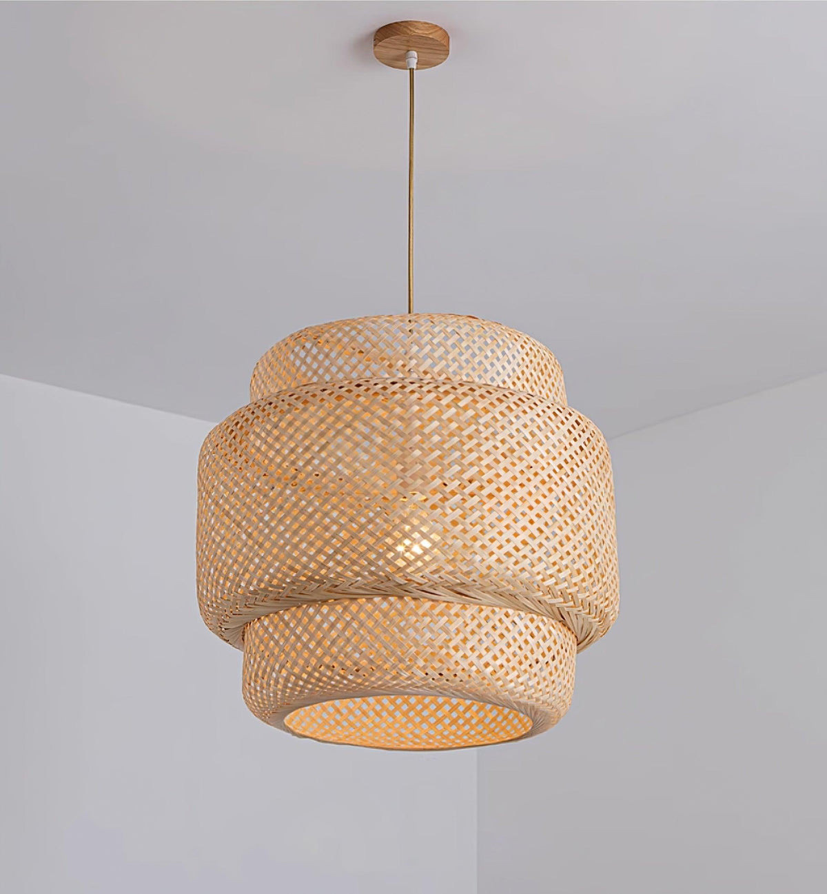 Pendant Lamp Double Layer Woven Bamboo Shade Organic Natural-Neutral Decor