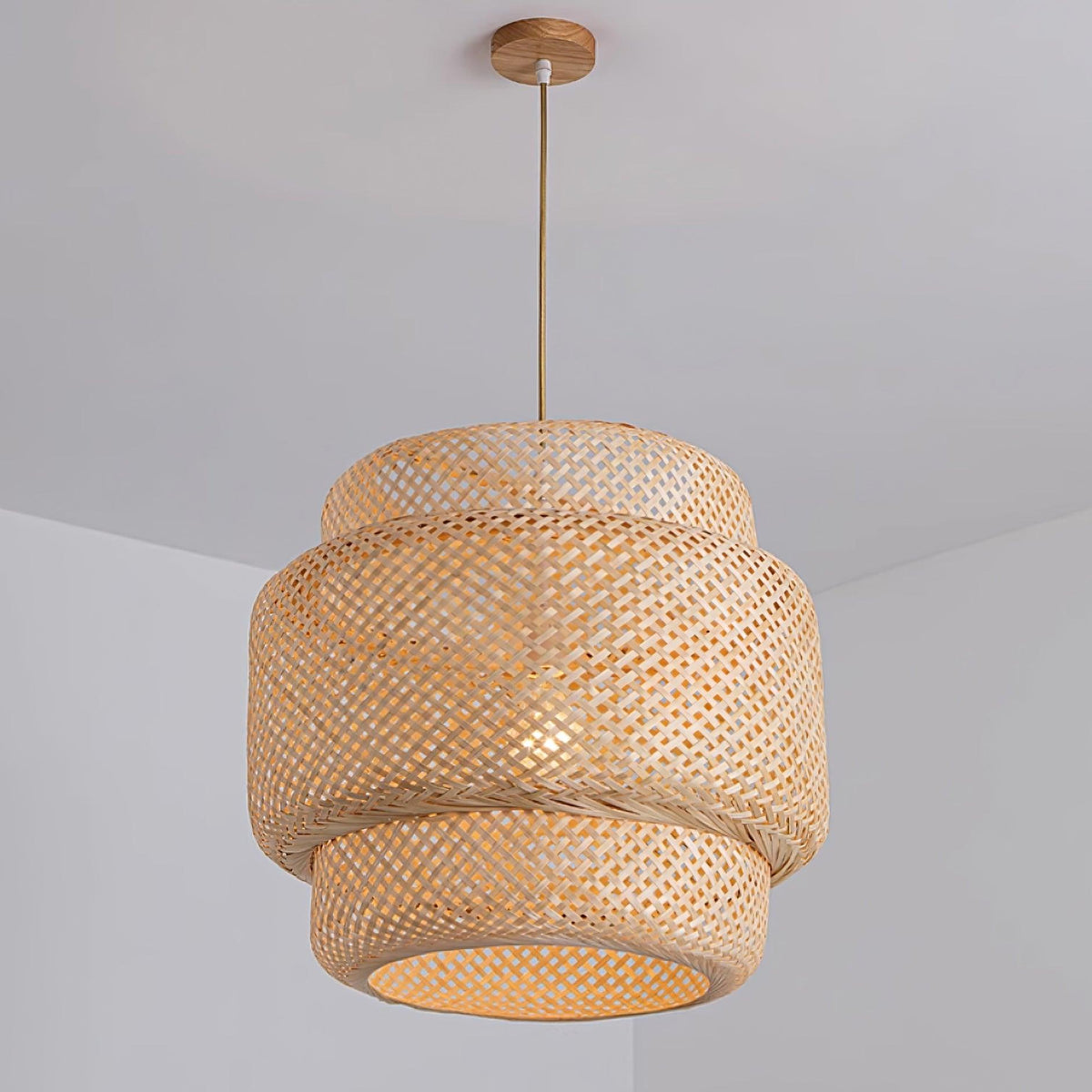 Pendant Lamp Double Layer Woven Bamboo Shade Organic Natural-Neutral Decor