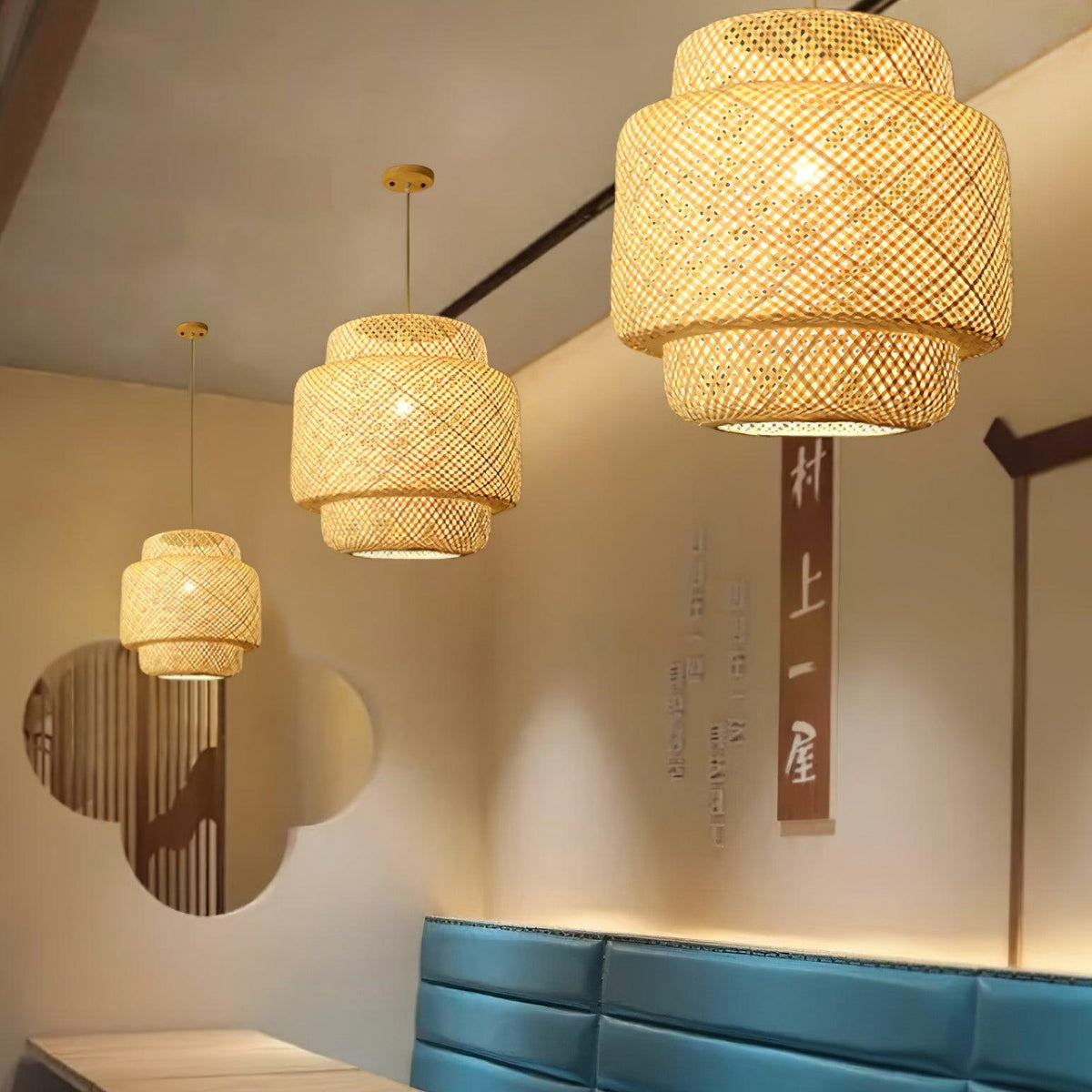 Pendant Lamp Double Layer Woven Bamboo Shade Organic Natural-Neutral Decor