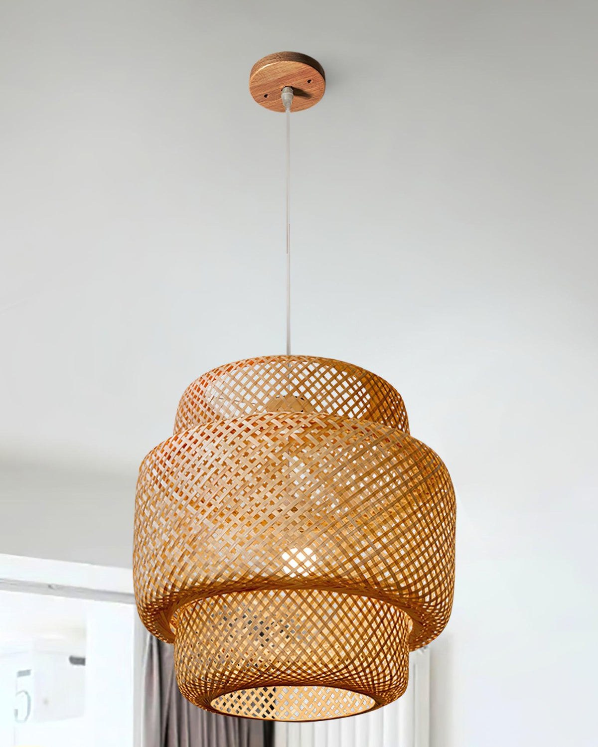 Pendant Lamp Double Layer Woven Bamboo Shade Organic Natural-Neutral Decor