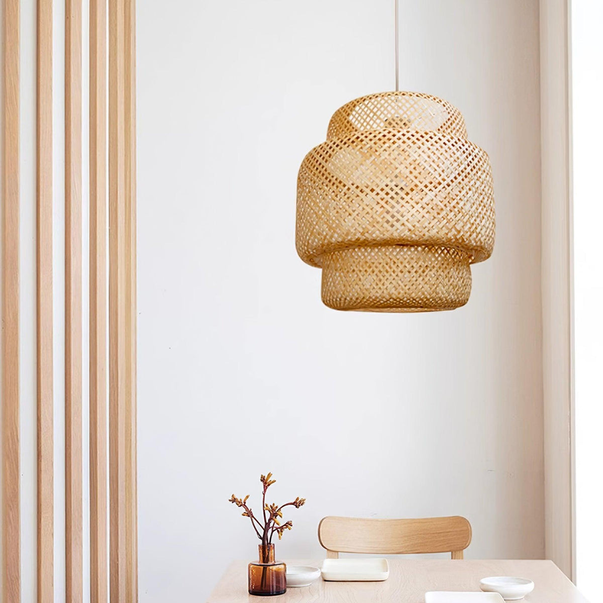 Pendant Lamp Double Layer Woven Bamboo Shade Organic Natural-Neutral Decor