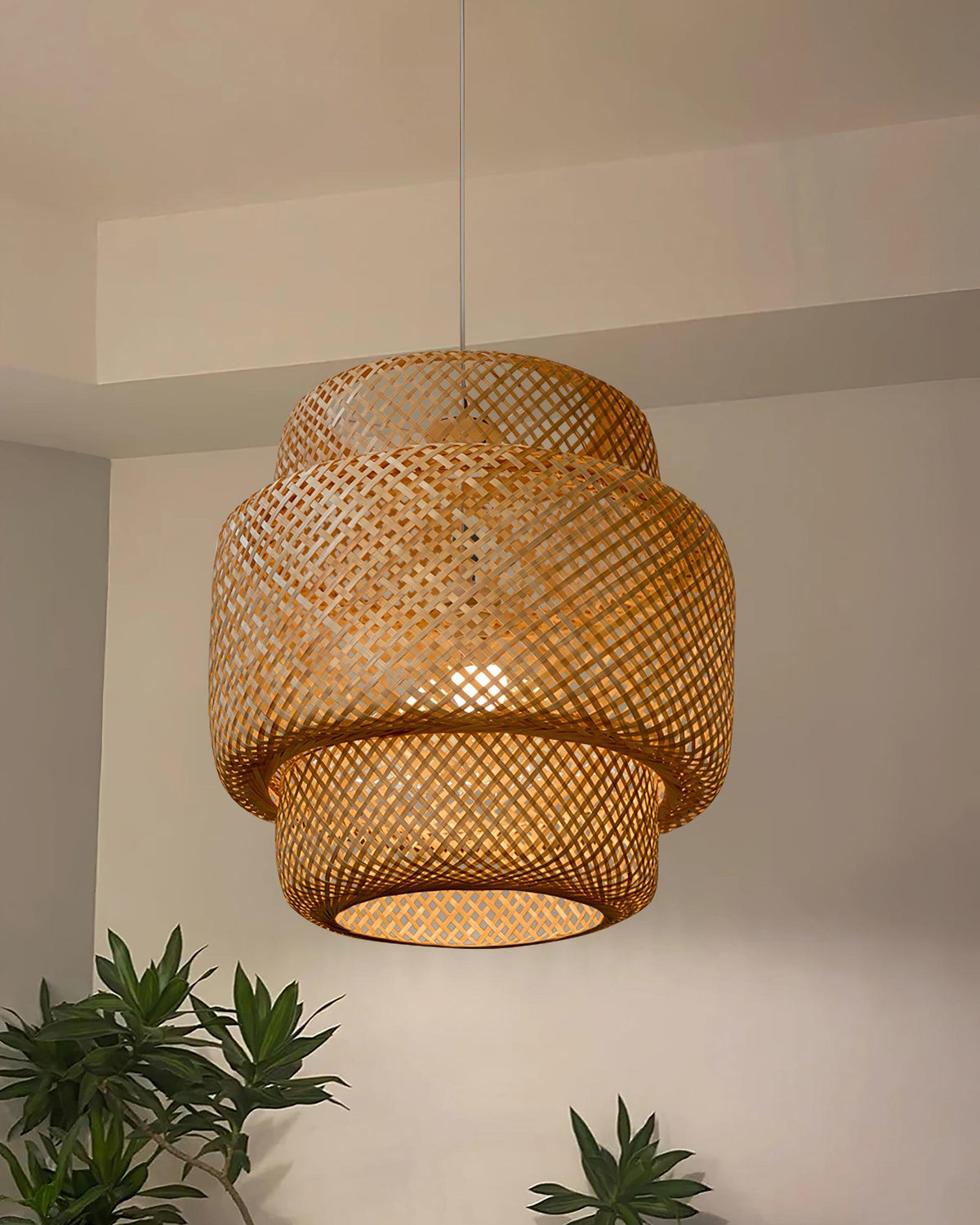 Pendant Lamp Double Layer Woven Bamboo Shade Organic Natural-Neutral Decor