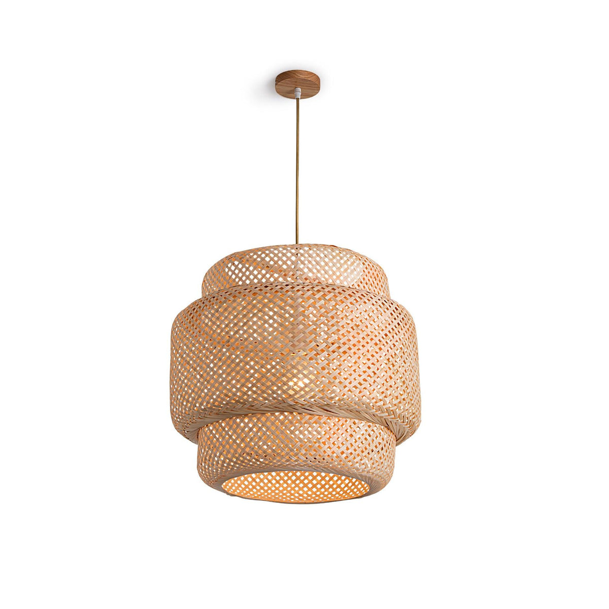 Pendant Lamp Double Layer Woven Bamboo Shade Organic Natural-Neutral Decor