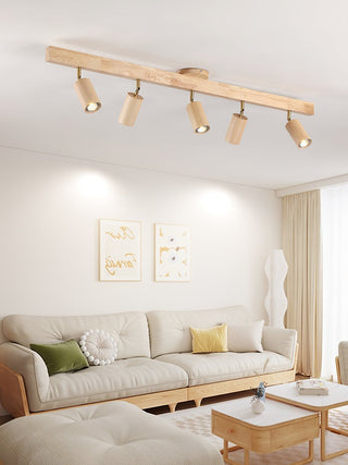 Solara Plafonnier poutre en bois naturel avec spot-Luire
