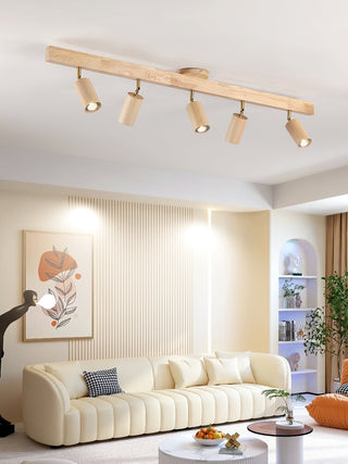 Solara Plafonnier poutre en bois naturel avec spot-Luire
