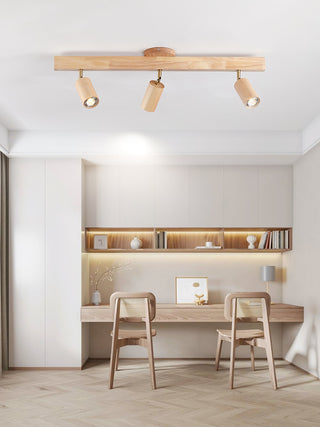 Solara Plafonnier poutre en bois naturel avec spot-Luire