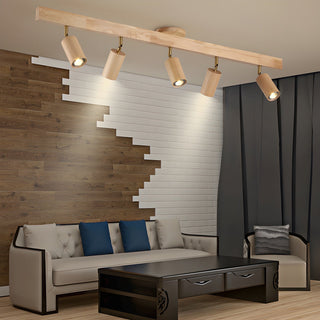 Solara Plafonnier poutre en bois naturel avec spot-Luire