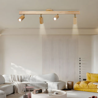 Solara Plafonnier poutre en bois naturel avec spot-Luire