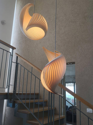 Cumiror Postmoderne Luxe Coquille Bois Bois Pendentif Lumière