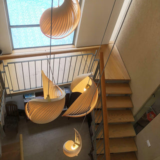 Cumiror Postmoderne Luxe Coquille Bois Bois Pendentif Lumière