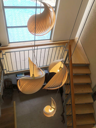 Cumiror Postmoderne Luxe Coquille Bois Bois Pendentif Lumière