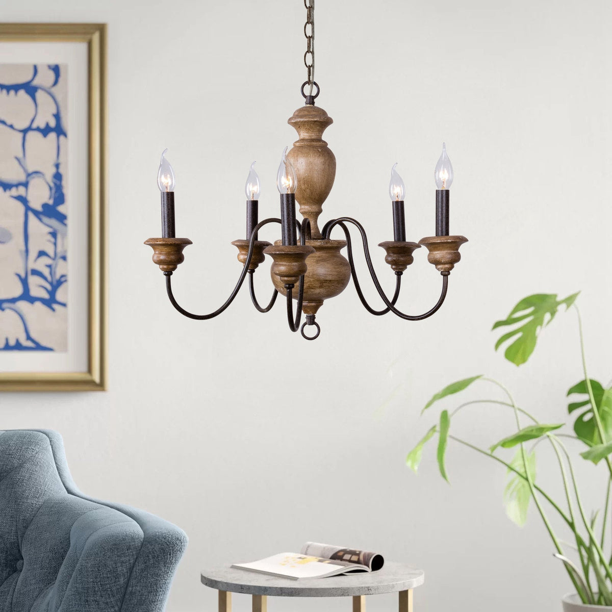 Evvine Lustre Vintage Industriel en Bois et Métal