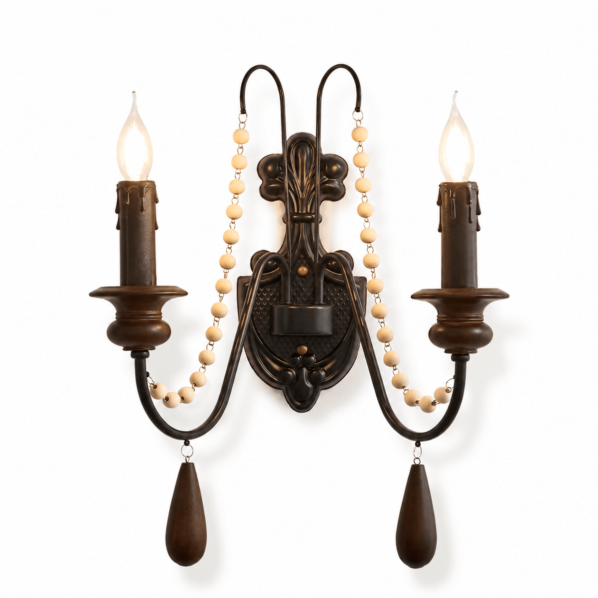 Newel Turned Wood Candle Sconce-Neutral Decor