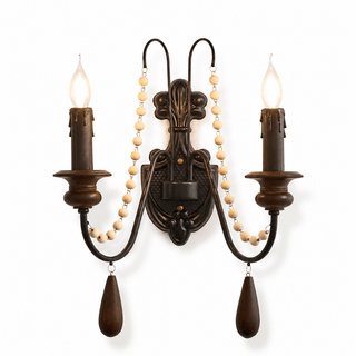 Newel Turned Wood Candle Sconce-Neutral Decor