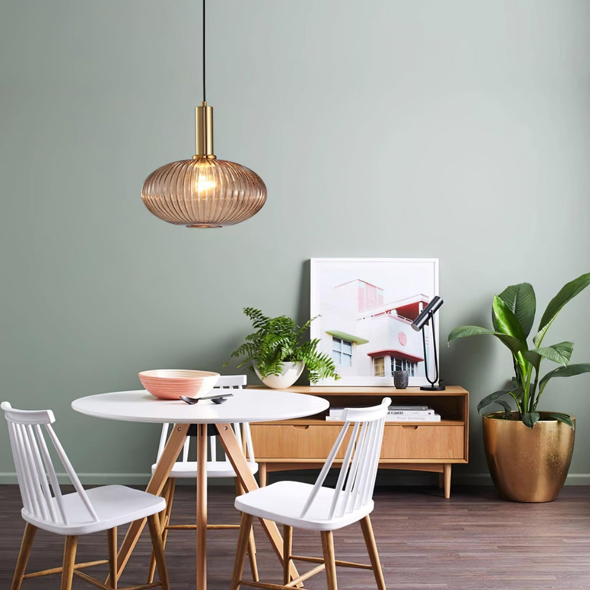 Elara Ribbed Pendant Lamp-Neutral Decor