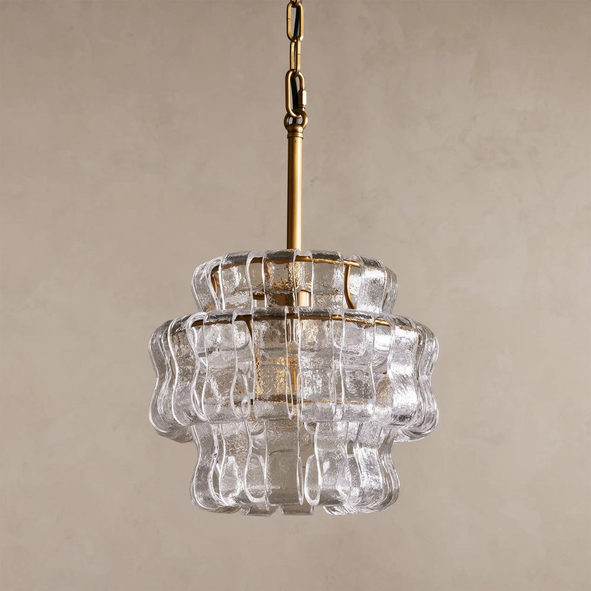 Nirsa Pendant Light in Smoky Gray, viewed from the side.