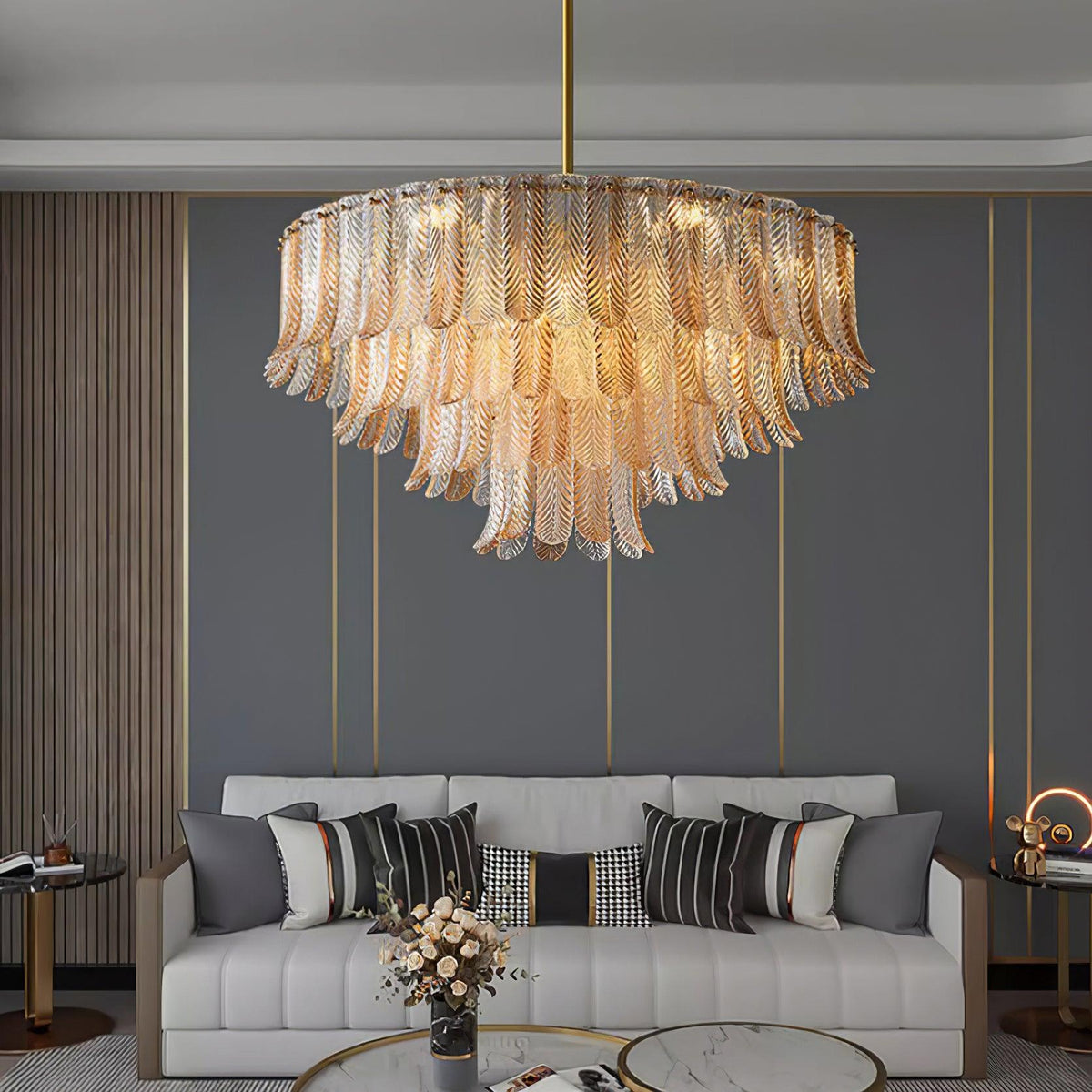 Cedien Lustre Feuille en Verre Doré Effilé