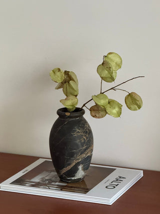 Noir Vein Stone Vase-Neutral Decor