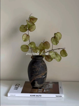 Noir Vein Stone Vase-Neutral Decor