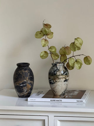 Noir Vein Stone Vase-Neutral Decor