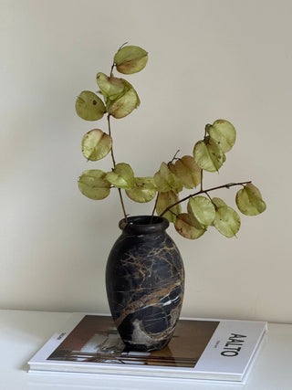 Noir Vein Stone Vase-Neutral Decor
