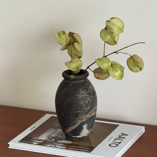 Noir Vein Stone Vase-Neutral Decor