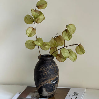 Noir Vein Stone Vase-Neutral Decor