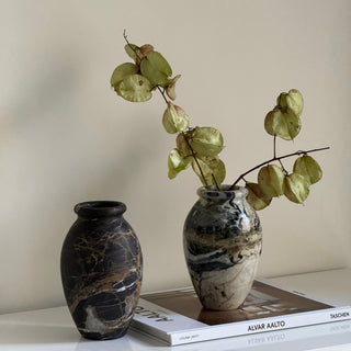 Noir Vein Stone Vase-Neutral Decor