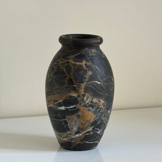 Noir Vein Stone Vase-Neutral Decor