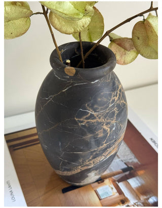 Noir Vein Stone Vase-Neutral Decor