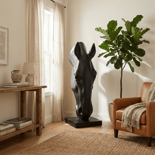 Noir Equine Head Sculpture-Neutral Decor