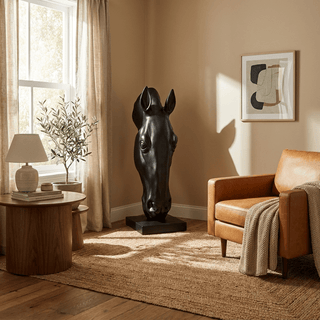 Noir Equine Head Sculpture-Neutral Decor