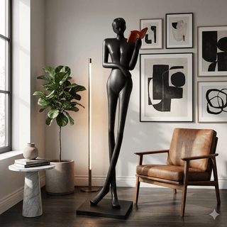 Noir Muse Reading Sculpture-Neutral Decor