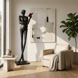 Noir Muse Reading Sculpture-Neutral Decor