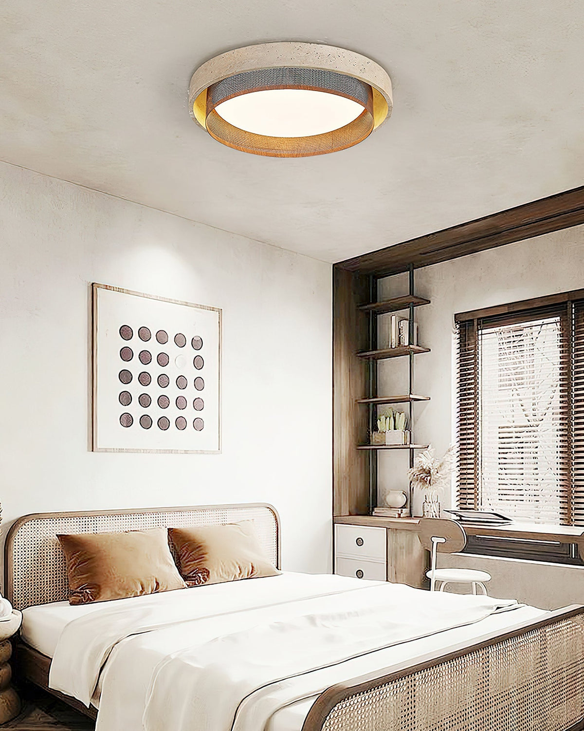 The Nolan ceiling light providing ambient light in a minimalist kitchen.