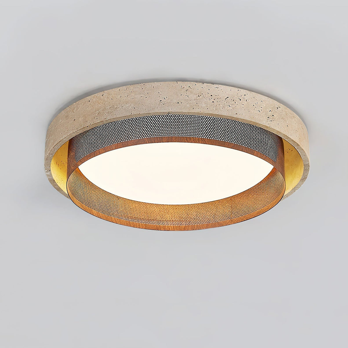 Detail view of the perforated metal accent on the Nolan ceiling light.