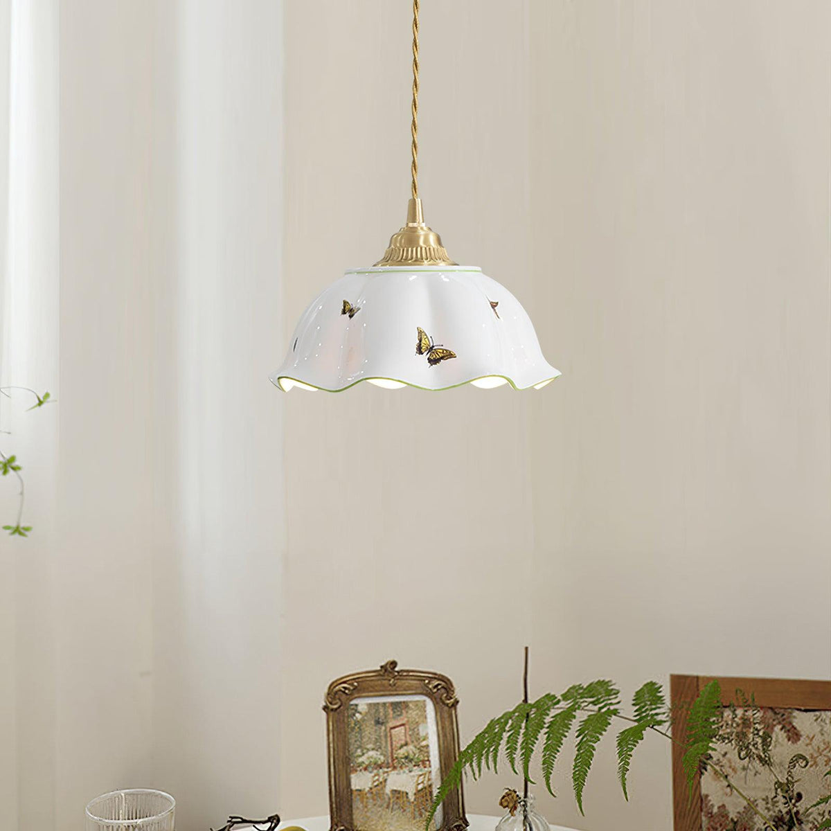 Lumina Pendant Lamp Ceramic Petal Butterflies Vintage-Neutral Decor