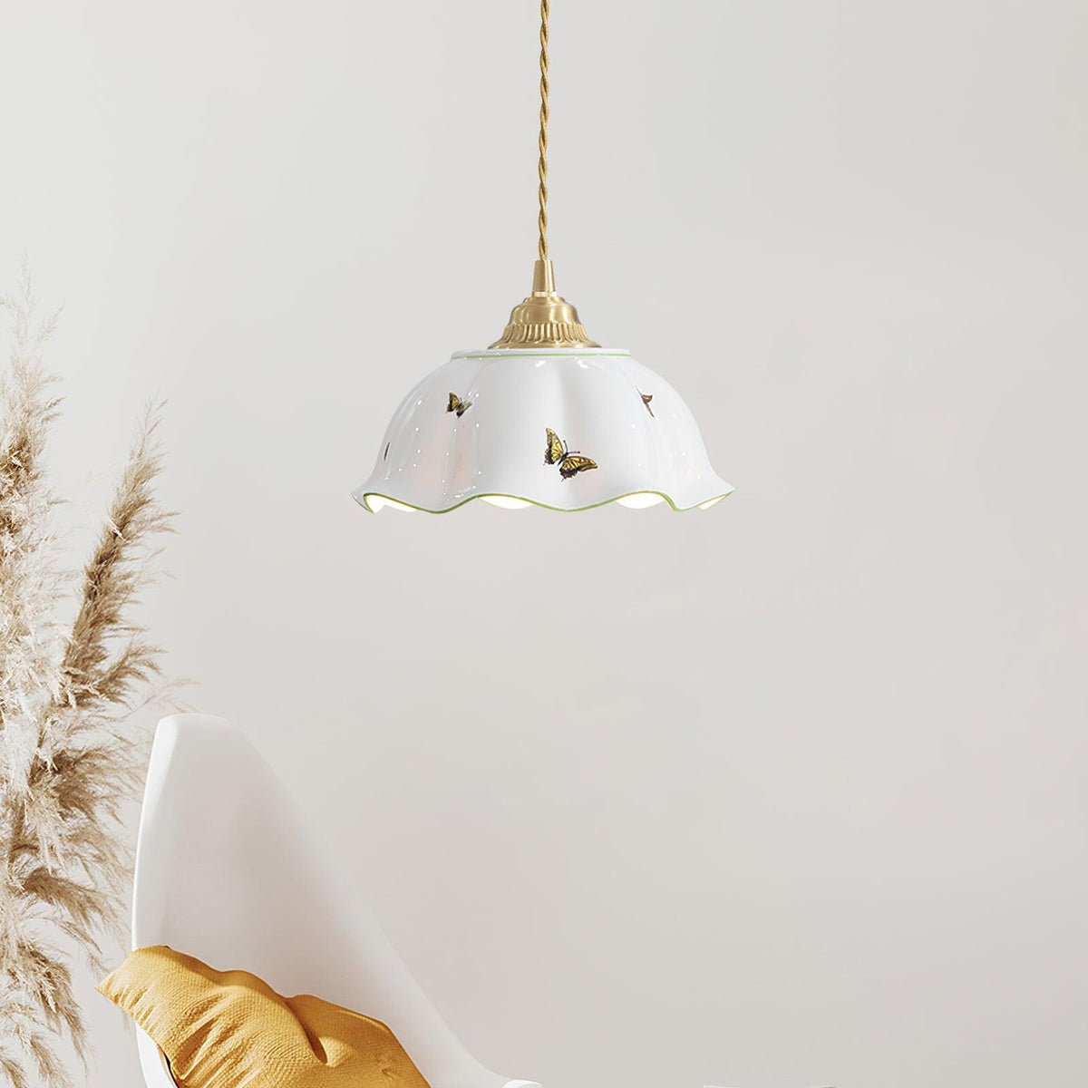 Lumina Pendant Lamp Ceramic Petal Butterflies Vintage-Neutral Decor