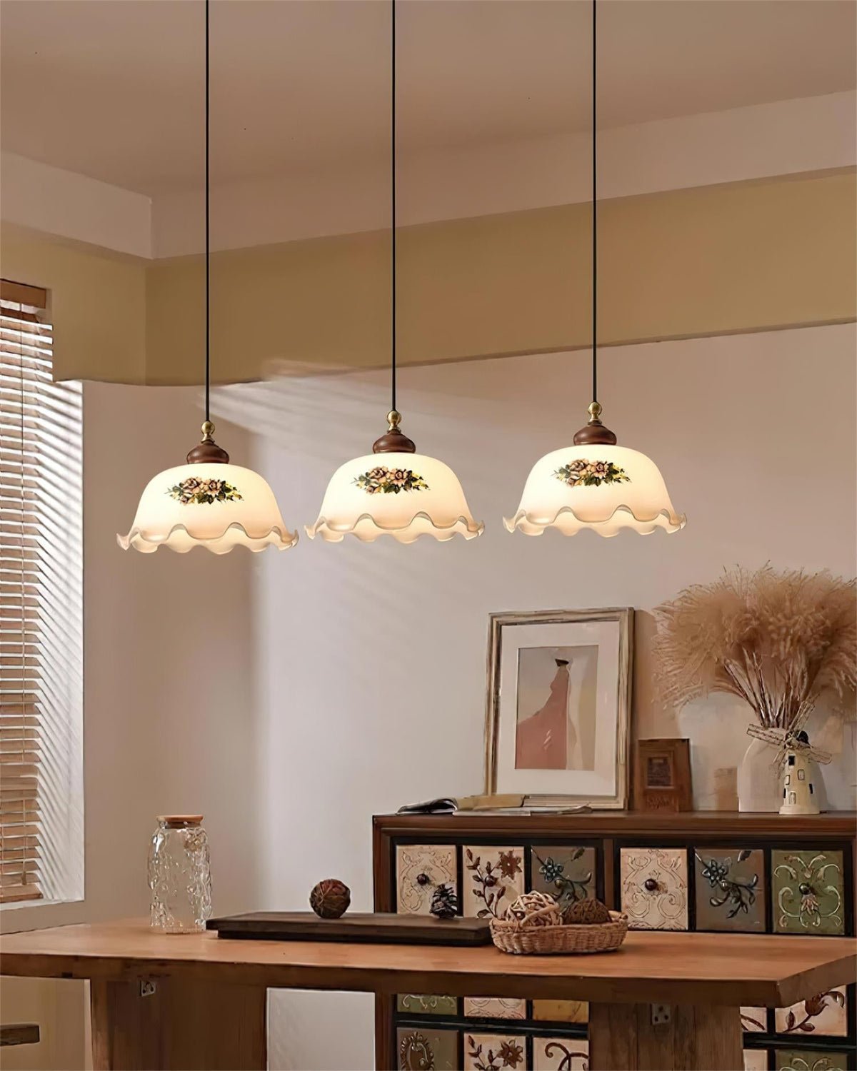 Belvia Vintage Floral Glass Pendant Light-Neutral Decor