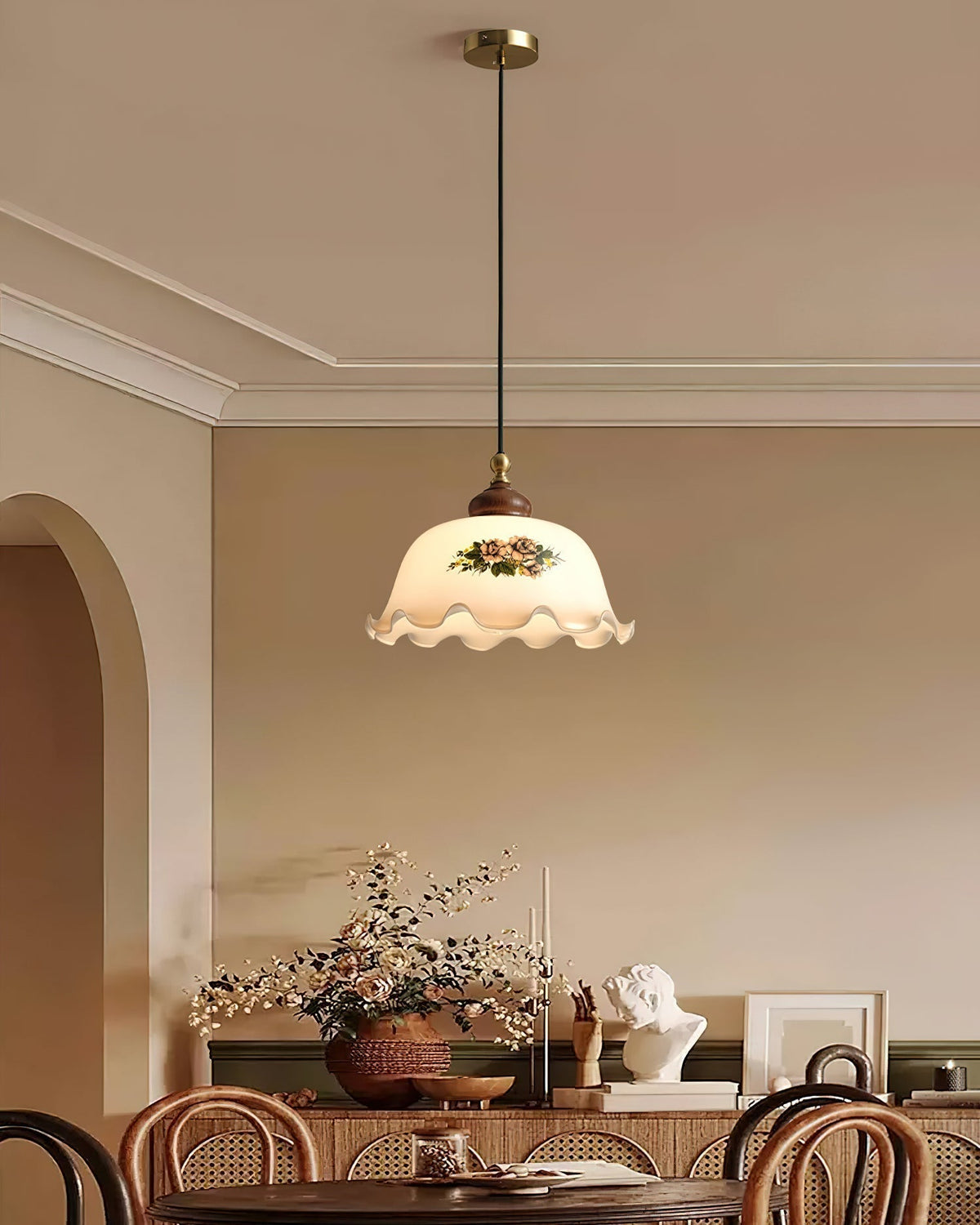 Belvia Vintage Floral Glass Pendant Light-Neutral Decor