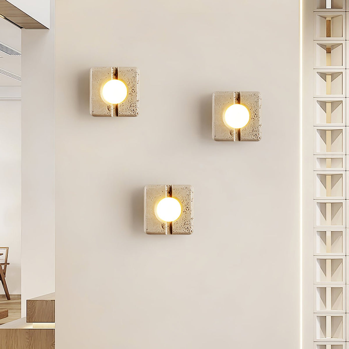 Quinia Carré Travertin Luminaire Mural
