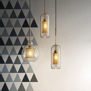 Vorinor Suspension Globe/Cylindre Moderne. Métal/Verre. Doré/Argent. Salon-Luire