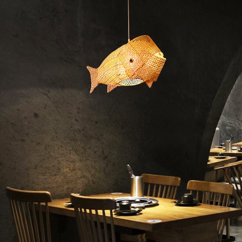 Ritta Luminaires Suspension Poisson Simple Métal/Rotin, Salon