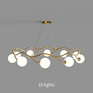 Valentina Lustre Modern Designe, Vague, Métal/Verre, Blanc/Or