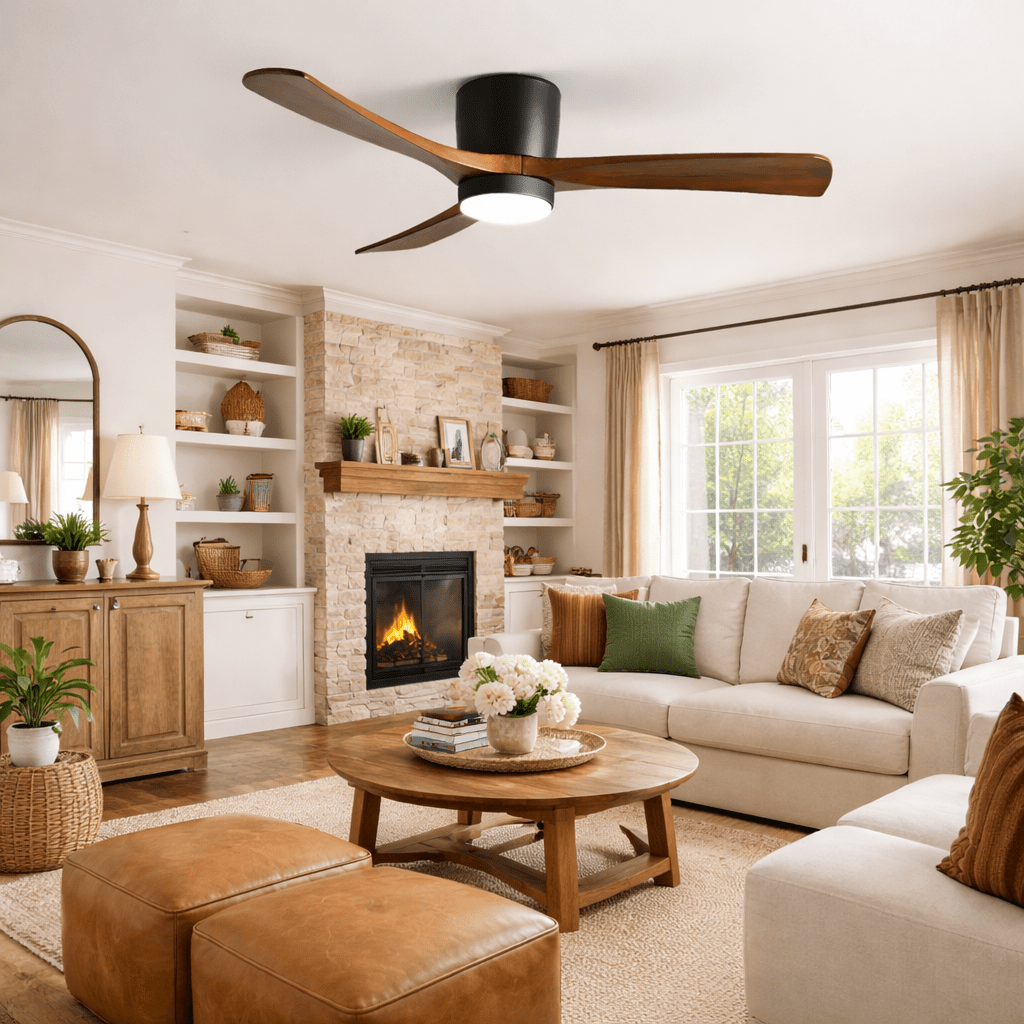 Ventilateur de plafond nordique en bois Ezra avec lumière